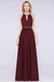 Bridelily Chic Burgundy Halter Long Backless Bridesmaid Dress with Beadings