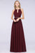 Bridelily Chic Burgundy Halter Long Backless Bridesmaid Dress with Beadings
