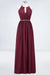 Bridelily Chic Burgundy Halter Long Backless Bridesmaid Dress with Beadings