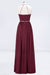 Bridelily Chic Burgundy Halter Long Backless Bridesmaid Dress with Beadings
