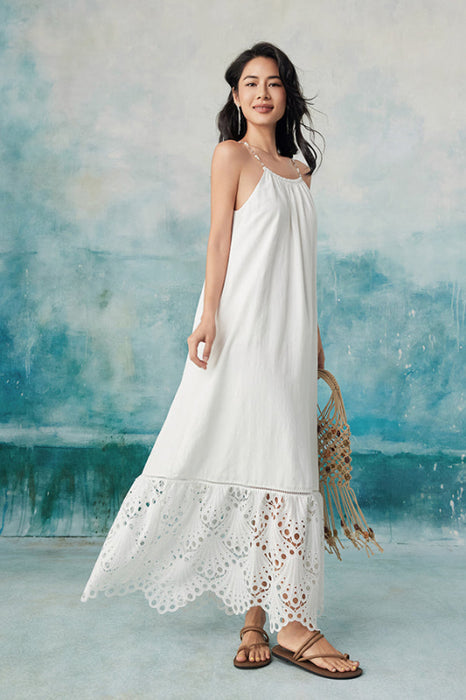 Halter Casual Summer Holiday Wear Ankle Length Floral Lace Dress - Dresses