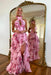 Halter Floral Pink Aline Evening Dress Ruffle Front Split Tulle Formal Dress - Prom Dresses