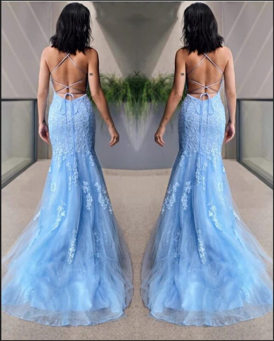Halter Mermaid Prom Dress in Sky Blue