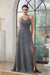 Halter Prom Dress with High Slit Sleeveless Pleated Glitter V-neck Party Dress with Pocket - Prom Dresses