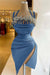 Halter Ruffles Satin Tight Short Homecoming Dress with Beadings Dusty Blue