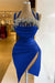 Halter Ruffles Satin Tight Short Homecoming Dress with Beadings Royal Blue