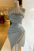 Halter Ruffles Satin Tight Short Homecoming Dress with Beadings Silver