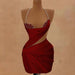 Burgundy Halter Satin Short Homecoming Dress Beadings Sheath Prom Dress with Lace