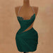 Dark Green Halter Satin Short Homecoming Dress Beadings Sheath Prom Dress with Lace