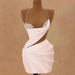 Light Pink Halter Satin Short Homecoming Dress Beadings Sheath Prom Dress with Lace