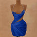 Royal Blue Halter Satin Short Homecoming Dress Beadings Sheath Prom Dress with Lace