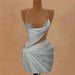 Silver Halter Satin Short Homecoming Dress Beadings Sheath Prom Dress with Lace