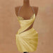 Yellow Halter Satin Short Homecoming Dress Beadings Sheath Prom Dress with Lace