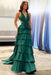 Halter Sequined Aline Prom Dress V-Neck Long Evening Dress with Split