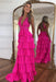 Halter Sequined Aline Prom Dress V-Neck Long Evening Dress with Split
