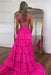 Halter Sequined Aline Prom Dress V-Neck Long Evening Dress with Split