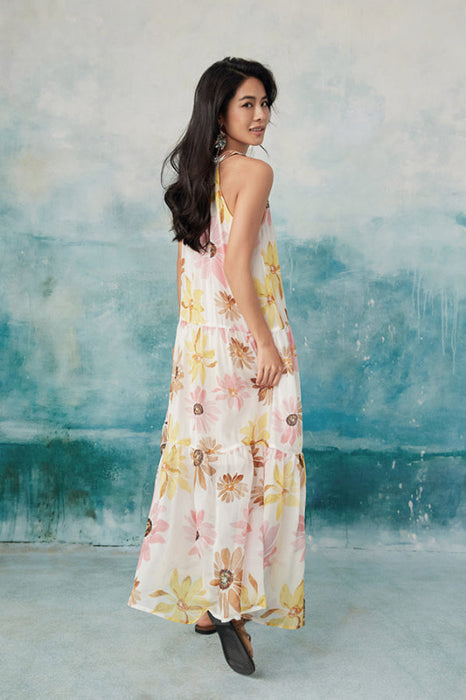 Halter Sleeveless Flowers Print Casual Wear Long Dress Summer Holiday Wear - Dresses