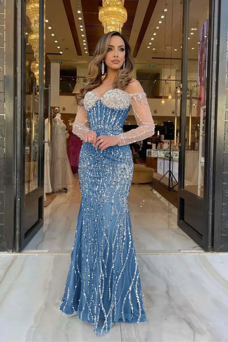 slim fit dress slacks Fitted Sequin Long Sleeve Slit Gown by Ladivine B8422