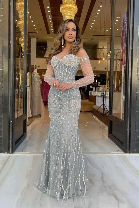 Sweetheart Prom Dress with Long Sleeves On Sale-Bridelily