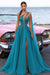 Heavy Tulle Prom Dress Green Sequins with Trail High Slit