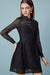 High Collar Black Lace Dress Fit & Flare Long Sleeves Mini Dress - Dresses