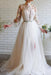 High Collar Mermaid Evening Dress With Flowers Split White Long Sleeves