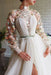 High Collar Mermaid Evening Dress With Flowers Split White Long Sleeves