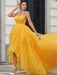High-Low Tulle Prom Gown with Delicate Spaghetti Straps