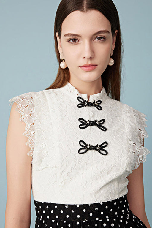 High Neck Aline Formal Dress Vintage Polka Dot Party Dress - Dresses