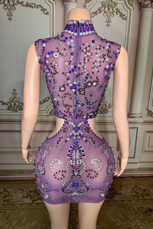 High Neck Crystals Short Sheath Prom Dress