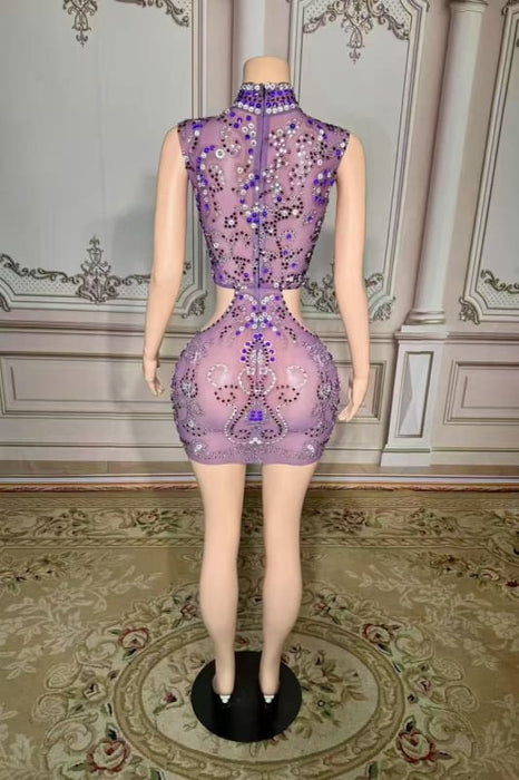 High Neck Crystals Short Sheath Prom Dress