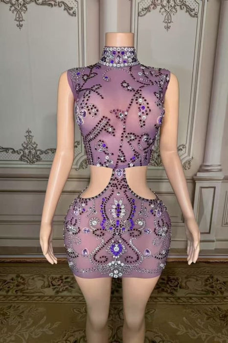 High Neck Crystals Short Sheath Prom Dress