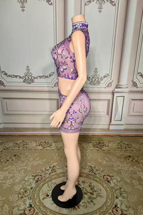 High Neck Crystals Short Sheath Prom Dress