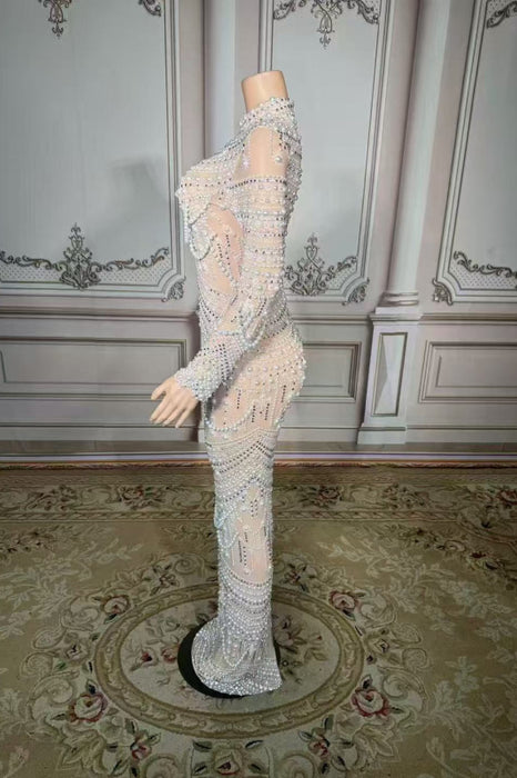 High Neck Floor Length Beadings Sheath Prom Dress