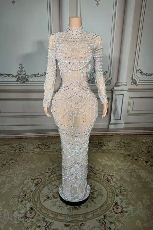 High Neck Floor Length Beadings Sheath Prom Dress