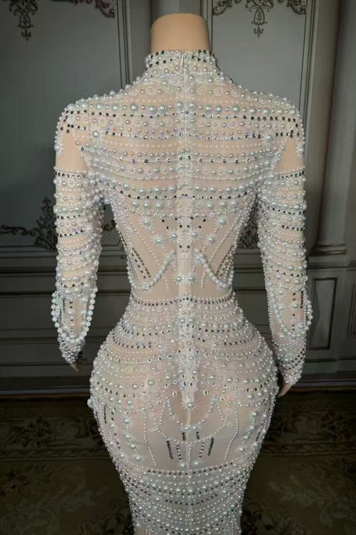 High Neck Floor Length Beadings Sheath Prom Dress