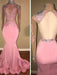Trumpet/Mermaid High Neck Jersey Applique Long Sleeves Sweep/Brush Train Dresses - Prom Dresses
