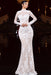 High Neck Lace Mermaid Wedding Gown with Long Sleeves