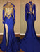 Trumpet/Mermaid High Neck Long Sleeves Sweep/Brush Train Applique Spandex Dresses - Prom Dresses