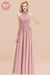 Bridelily Gorgeous High-Neck Halter Backless Bridesmaid Dress Dusty Rose Chiffon Maid of Honor Dress