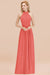 Bridelily Gorgeous High-Neck Halter Backless Bridesmaid Dress Dusty Rose Chiffon Maid of Honor Dress