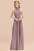 Bridelily Gorgeous High-Neck Halter Backless Bridesmaid Dress Dusty Rose Chiffon Maid of Honor Dress