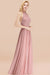 Bridelily Gorgeous High-Neck Halter Backless Bridesmaid Dress Dusty Rose Chiffon Maid of Honor Dress