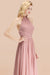 Bridelily Gorgeous High-Neck Halter Backless Bridesmaid Dress Dusty Rose Chiffon Maid of Honor Dress