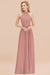 Bridelily Gorgeous High-Neck Halter Backless Bridesmaid Dress Dusty Rose Chiffon Maid of Honor Dress