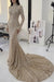 Stunning High Neck Sequins Mermaid Evening Gown Long Sleeves Beadings Prom Dress
