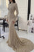 Stunning High Neck Sequins Mermaid Evening Gown Long Sleeves Beadings Prom Dress