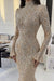 Stunning High Neck Sequins Mermaid Evening Gown Long Sleeves Beadings Prom Dress