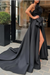 Raven Feather Split Long Prom Gown