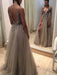 A-Line/Princess Sleeveless V-neck Tulle Paillette Sweep/Brush Train Dresses - Prom Dresses